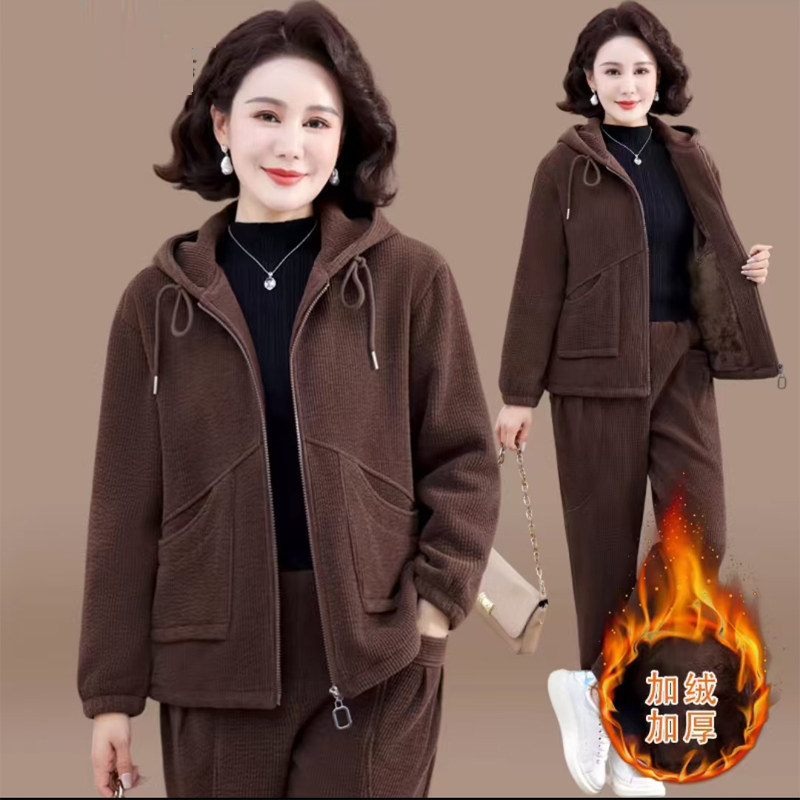 连帽运动休闲加绒外套妈妈冬季