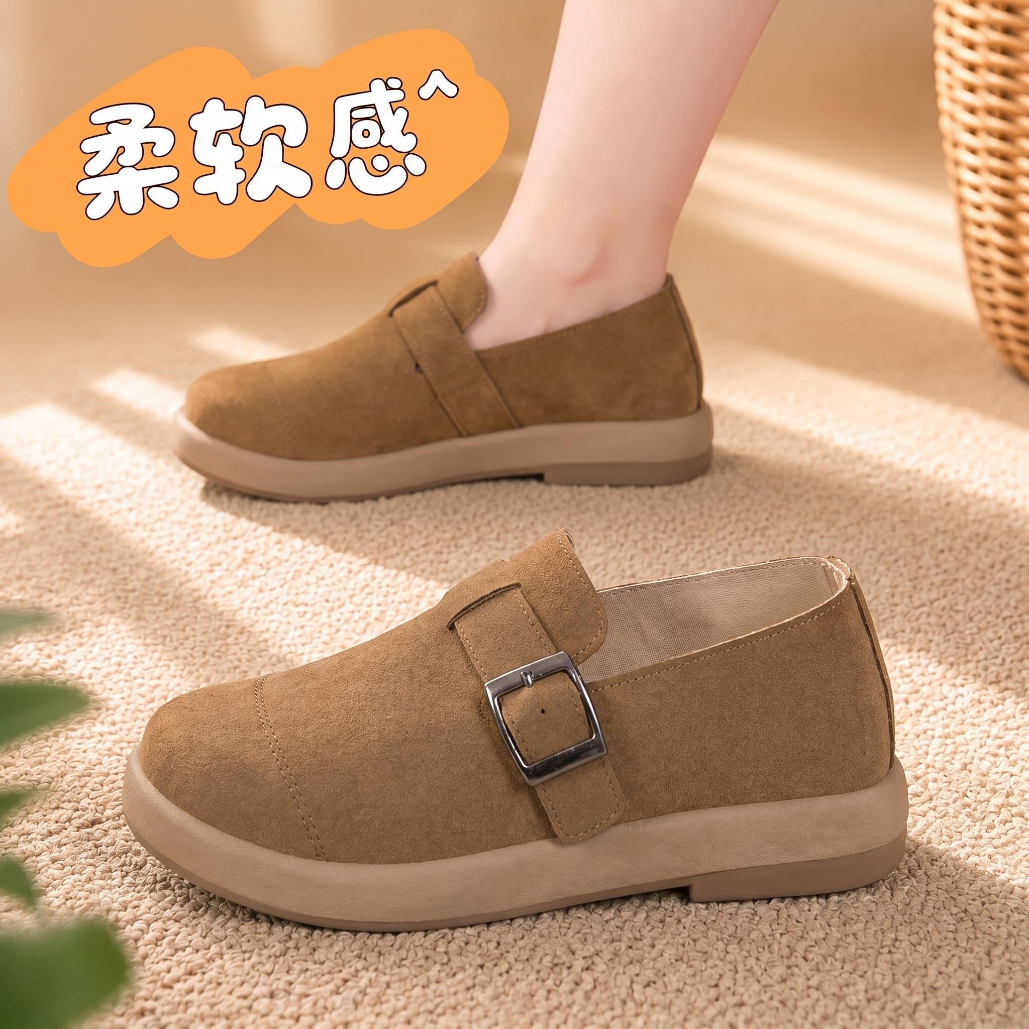 老北京布鞋全包反绒皮勃肯鞋女软底皮带扣玛丽珍夏季舒适休闲单鞋