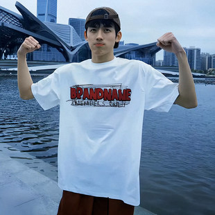 潮牌短袖 纯棉宽松字母印花时尚 T恤男装 新款 潮流上衣 2026夏季 美式