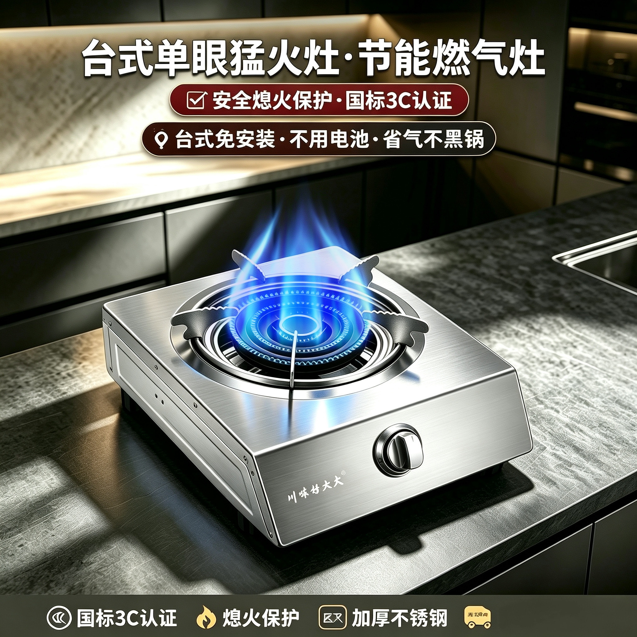 低压爆炒猛火炉家用煤气灶单灶液化燃气安全熄火台式天然防风摆摊