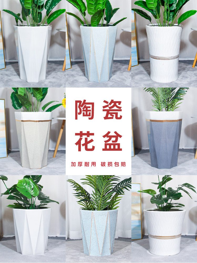 陶瓷特大口径号白色花盆简约轻奢高级感家用客厅落地绿植种树盆栽