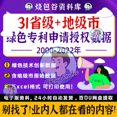 2000-2022年31省级+地级市专利绿色技术创新发明实用申请授权数据