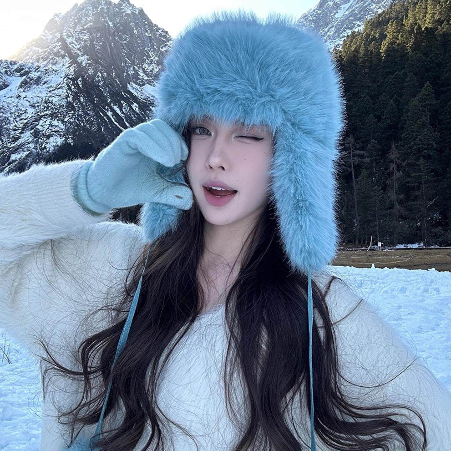 加厚仿貂毛绒雷锋帽女冬保暖
