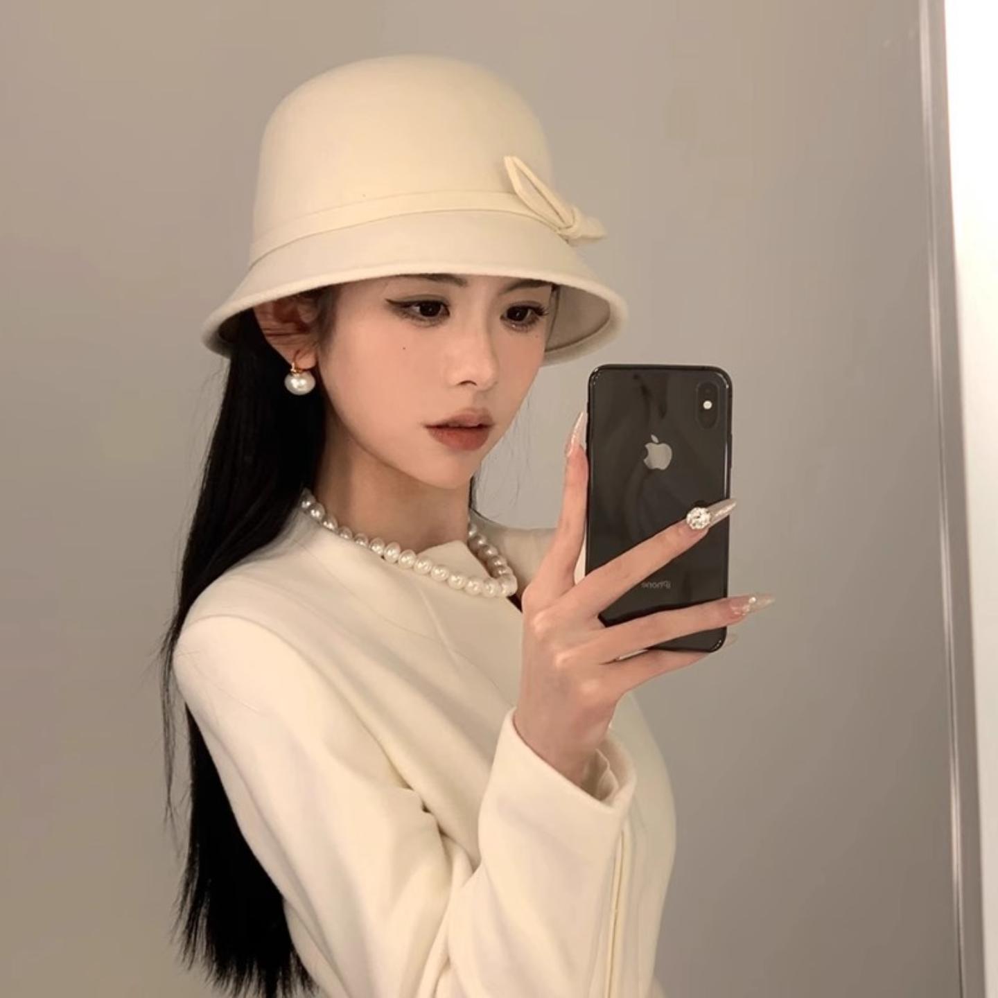 羊毛呢法式复古渔夫帽女