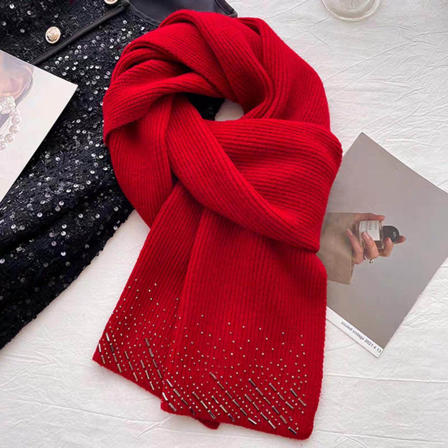 红色2026新款中老年人奶奶妈妈毛线围巾女式冬季加厚保暖针织围脖,服饰配件/皮带/帽子/围巾,中老年服配,淘宝优惠券,粉丝福利购,淘宝优惠卷