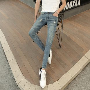 男裤 显瘦长裤 子26码 27男士 2026春秋男牛仔裤 弹力裤 猫须破洞小脚裤