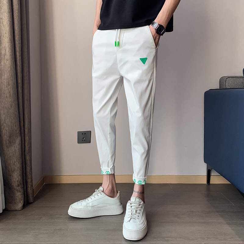 社会小伙XS码修身卷边潮牌小脚裤男生小个子26码27小码休闲九分裤