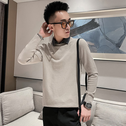 160矮个子假两件毛衣衬衫领线衣秋冬S号XS小码修身男士针织衫155