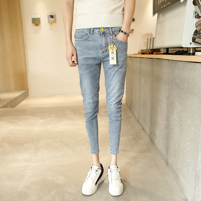 155小个子穿搭修身九分小脚牛仔裤男士弹力紧身9分裤潮流显瘦裤子