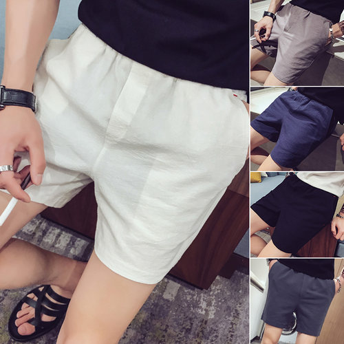 155帅t夏季小码修身棉麻薄款潮流休闲五分裤男XS码26三分四分短裤