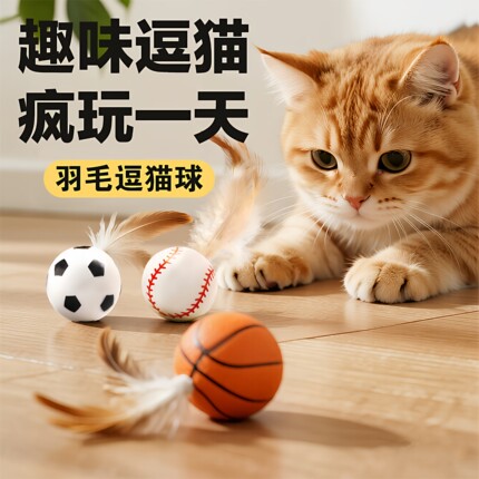 宠物逗猫棒猫玩具羽毛弹力球自嗨球解闷神器消耗体力互动猫咪用品