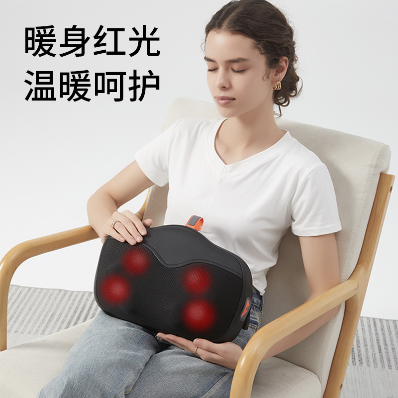按摩枕跨境颈部新款车载肩腰背加热多功能家用揉捏腰部颈椎按摩器