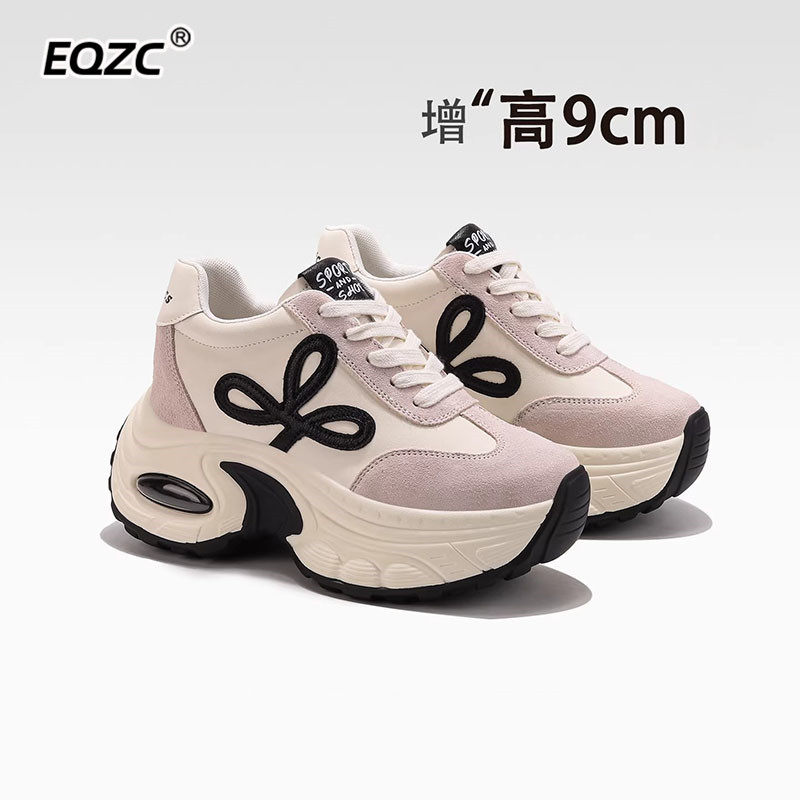 高端厚底老爹鞋女2026春秋新款小个子内增高9CM松糕休闲小白鞋潮