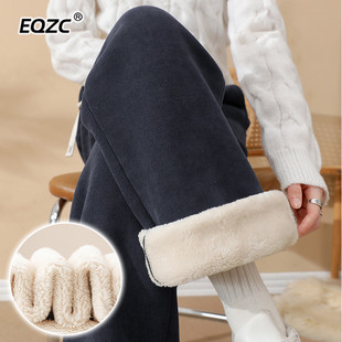 特厚保暖休闲裤 女士秋冬高腰显瘦东北棉裤 阔腿裤 加绒加厚窄版