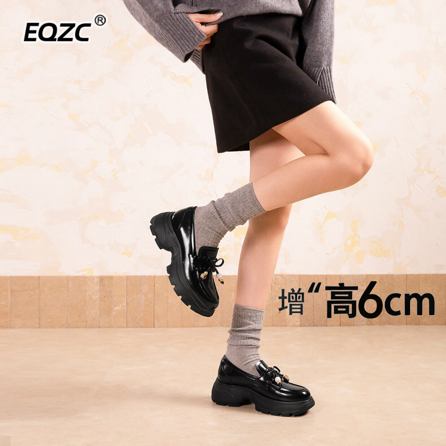 时尚厚底增高乐福鞋女2026四季新