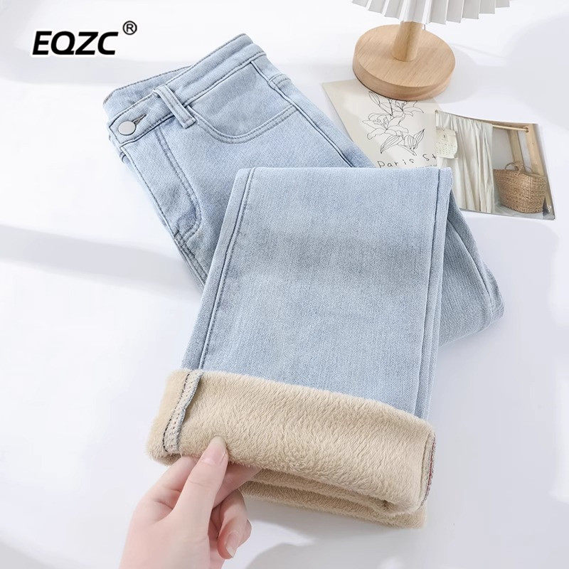 窄版直筒牛仔裤女2025年春秋冬新款高腰修身显瘦浅色烟管休闲裤