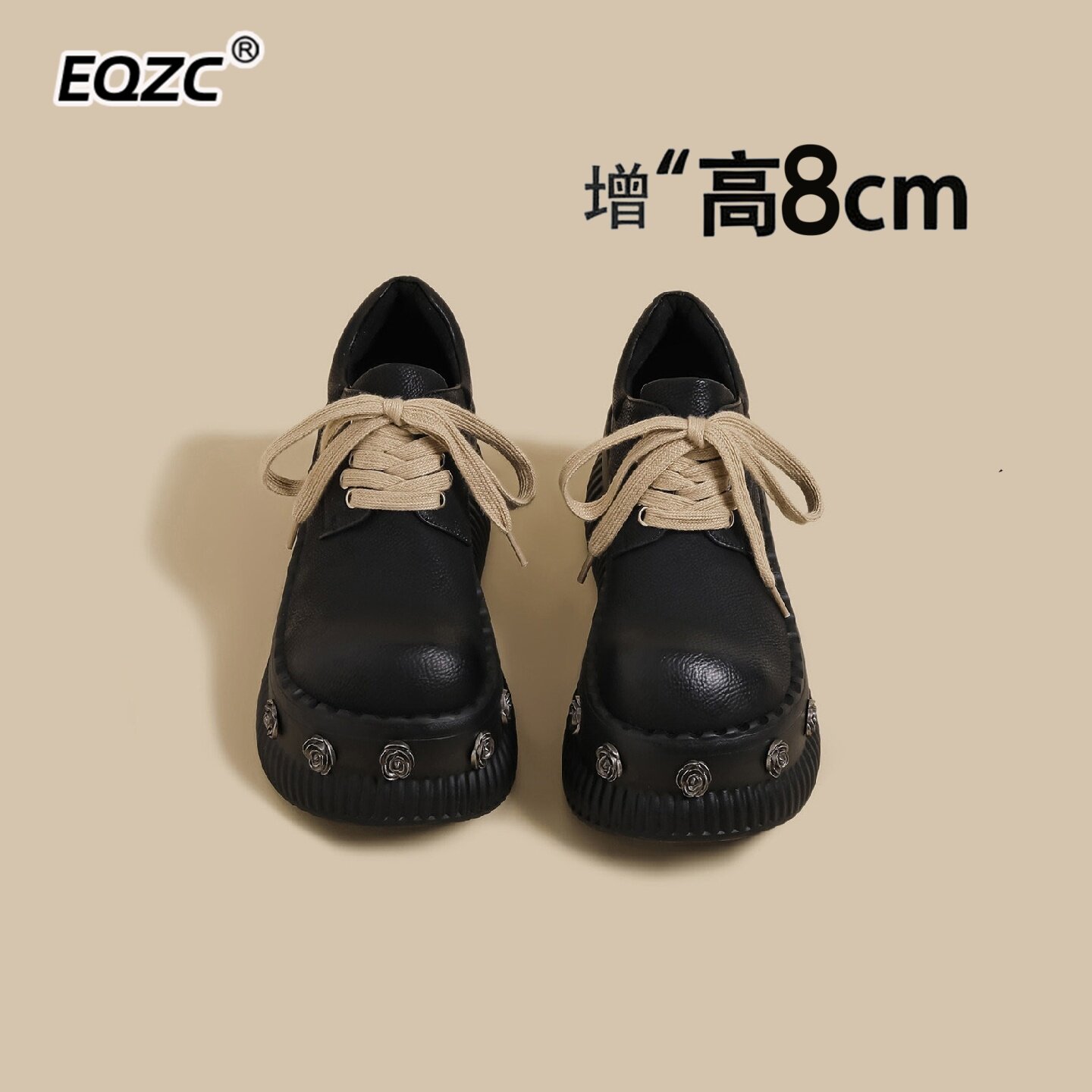 复古松糕山茶花厚底乐福鞋女四季