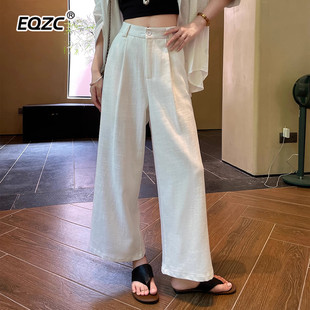 薄款 女夏季 情人节限定 松弛感老钱风休闲九分裤 棉麻显瘦阔腿裤
