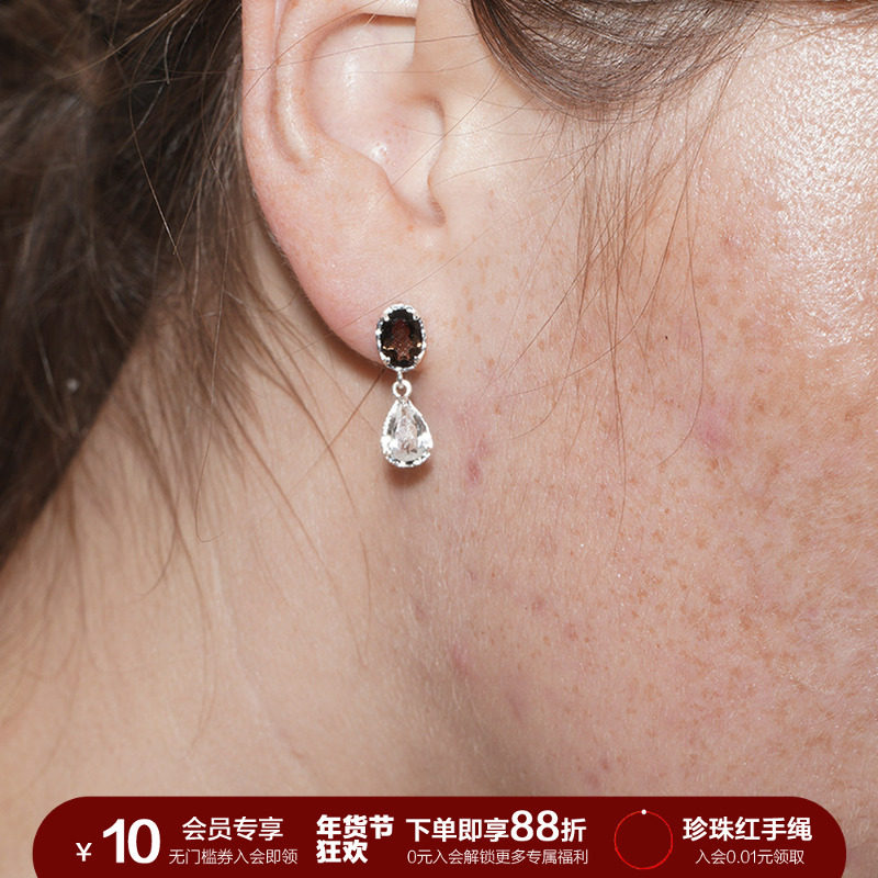 SOFT ROOM渐变可可水晶茶晶撞色复古水滴耳钉极简小众原创设计,饰品/流行首饰/时尚饰品新,耳钉,淘宝优惠券,粉丝福利购,淘宝优惠卷