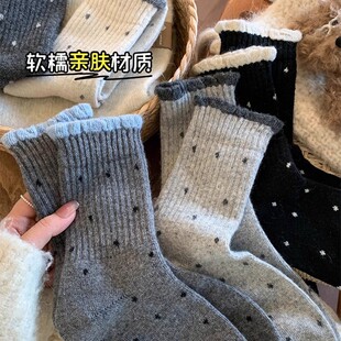 波点堆堆袜子女2025新款爆款中筒袜秋冬季加厚保暖女士仿羊毛长袜
