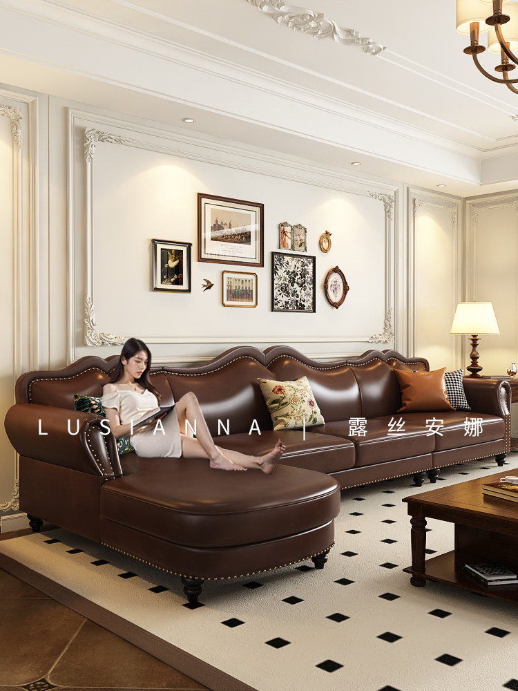 Vintage Leather Corner Sofa: Dark Green Waxed Wood - Taobao product photo 4