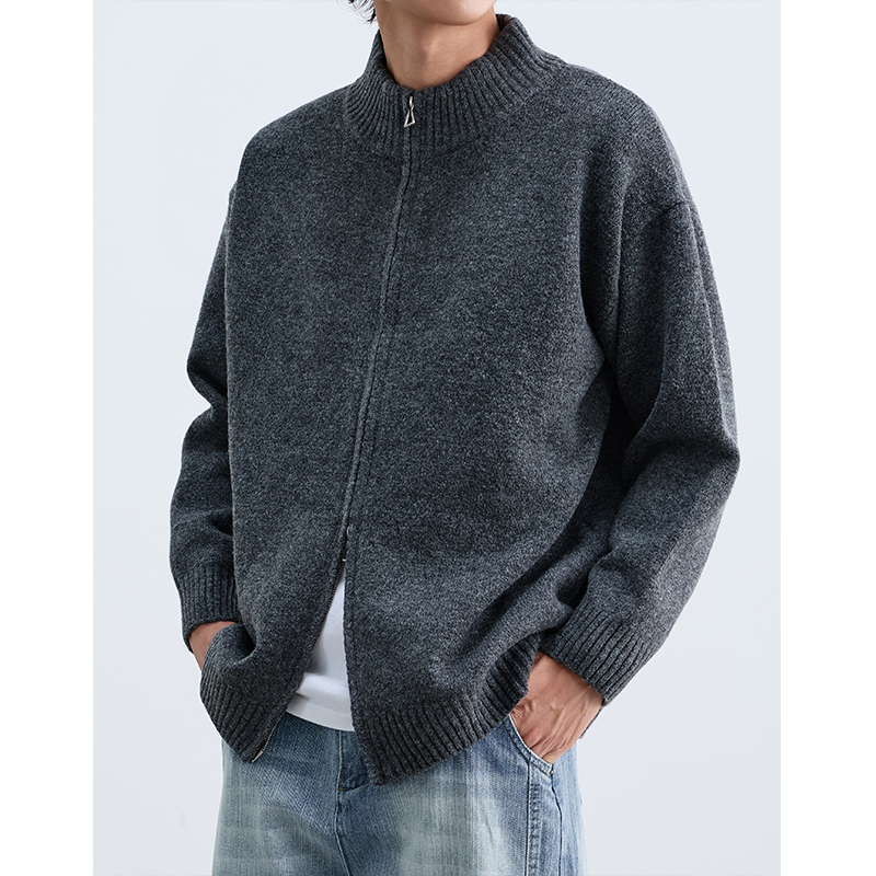 HMN Studio美式复古立领双头拉链开衫毛衣外套男女潮牌针织衫上衣,男装,针织衫/毛衣,淘宝优惠券,粉丝福利购,淘宝优惠卷