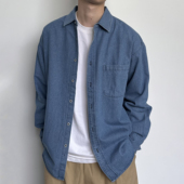 HMN 衬衣 长袖 Studio纯色牛仔衬衫 日系复古宽松休闲廓形棉质工装