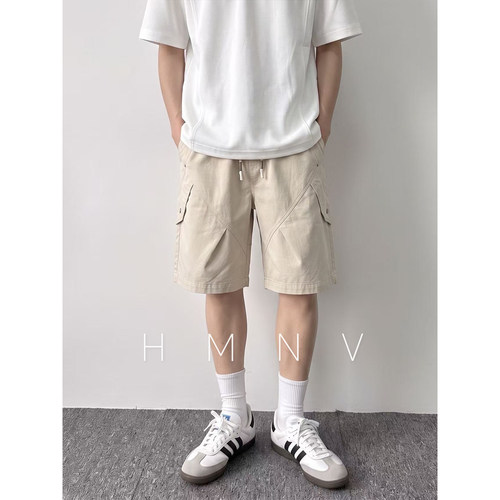 HMNV工装休闲短裤男生夏季美式潮牌宽松大码松紧腰五分裤子男士