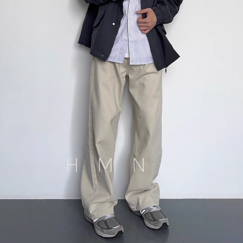 HMN Studio日系复古水洗休闲直筒裤美式宽松简约百搭宽松牛仔裤男图片