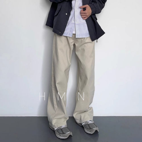 HMN Studio日系复古水洗休闲直筒裤美式宽松简约百搭宽松牛仔裤男