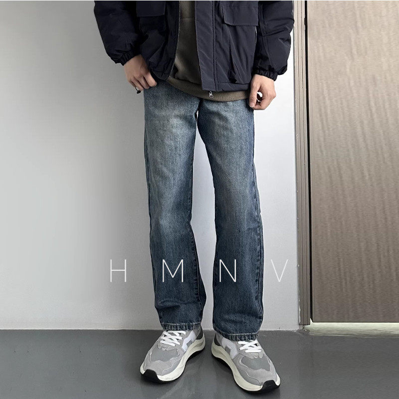 HMN Studio日系直筒水洗牛仔裤潮流显瘦美式cleanfit休闲复古长裤图片