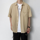 Studio杏色短袖 衬衫 夏季 HMN 新款 纯色简约口袋男休闲日系宽松衬衣