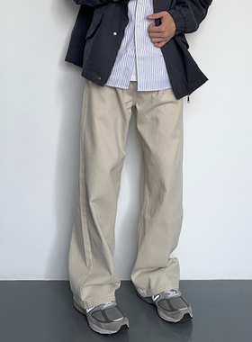 HMN Studio日系复古水洗休闲直筒裤美式宽松简约百搭宽松牛仔裤男