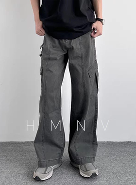 HMN Studio日系复古水洗做旧工装裤百搭宽松直筒阔腿休闲裤男