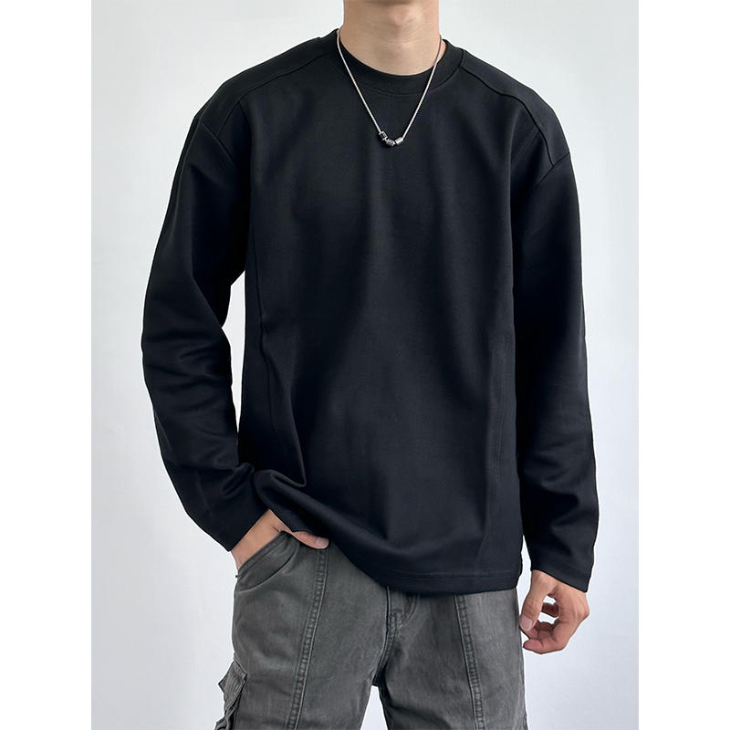 HMN Studio美式复古正肩重磅纯色长袖t恤男宽松简约cleanfit打底