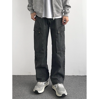 HMN Studio美式复古工装裤男春秋新款潮牌设计感宽松直筒休闲裤子