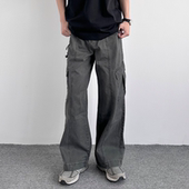 HMN 男 百搭宽松直筒阔腿休闲裤 Studio日系复古水洗做旧工装 裤