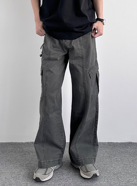 HMN Studio日系复古水洗做旧工装裤百搭宽松直筒阔腿休闲裤男