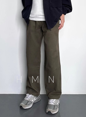 HMN Studio2024春季新款抽绳松紧腰宽松休闲直筒长裤工装裤男
