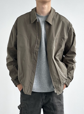 HMN STUDIO工装夹克宽松休闲纯色百搭简约复古男立领春秋上衣外套