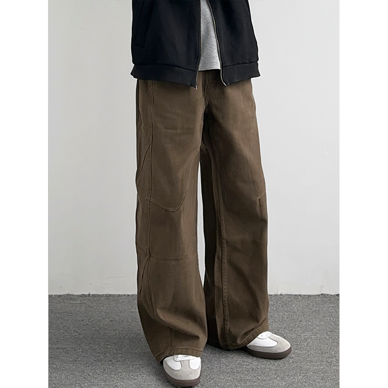 HMN Studio美式复古解构设计感水洗工装裤男宽松休闲褶皱直筒垂感