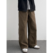 HMN 男宽松休闲褶皱直筒垂感 裤 Studio美式 复古解构设计感水洗工装