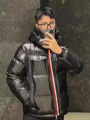 European and American Style Classic Basic Red and White Striped Double Zipper Detachable Hood Thickened Glossy Three-Proof No-Wash down Jacket for Men and Women