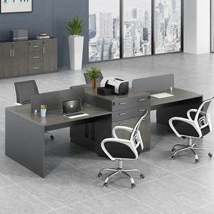 新办公家具办公工作站公司员工办公桌4人办公桌设计师模型白色