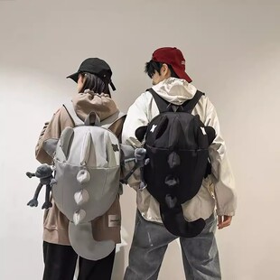 创意个性双肩包男女潮鲨鱼搞怪丑萌学生ins书包韩版旅行机车背包