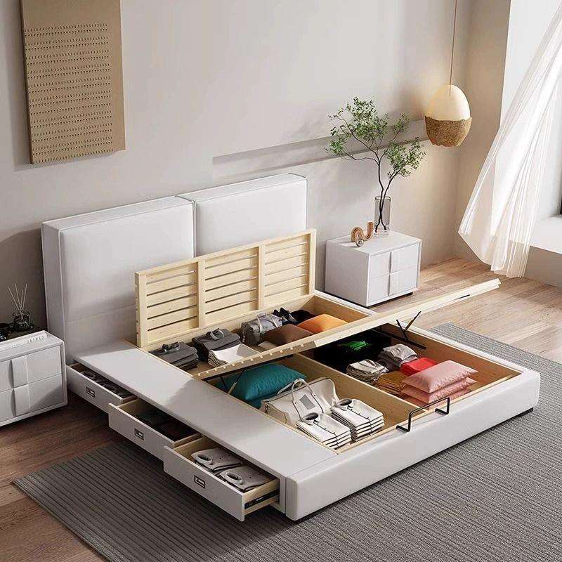 皮质双人科技布大床轻奢主卧现代简约小户型奶油风床