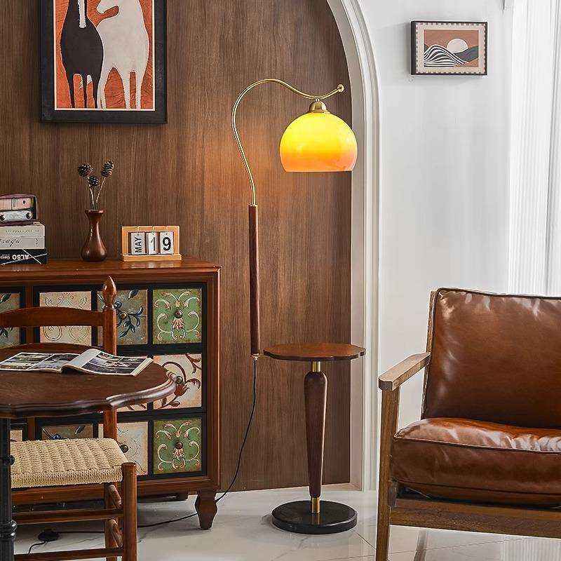 中古实木落地灯日式复古客厅沙发旁法式轻奢高级感卧室置物架台灯
