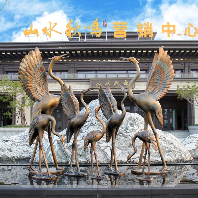仿铜玻璃钢仙鹤白鹭庭院雕塑