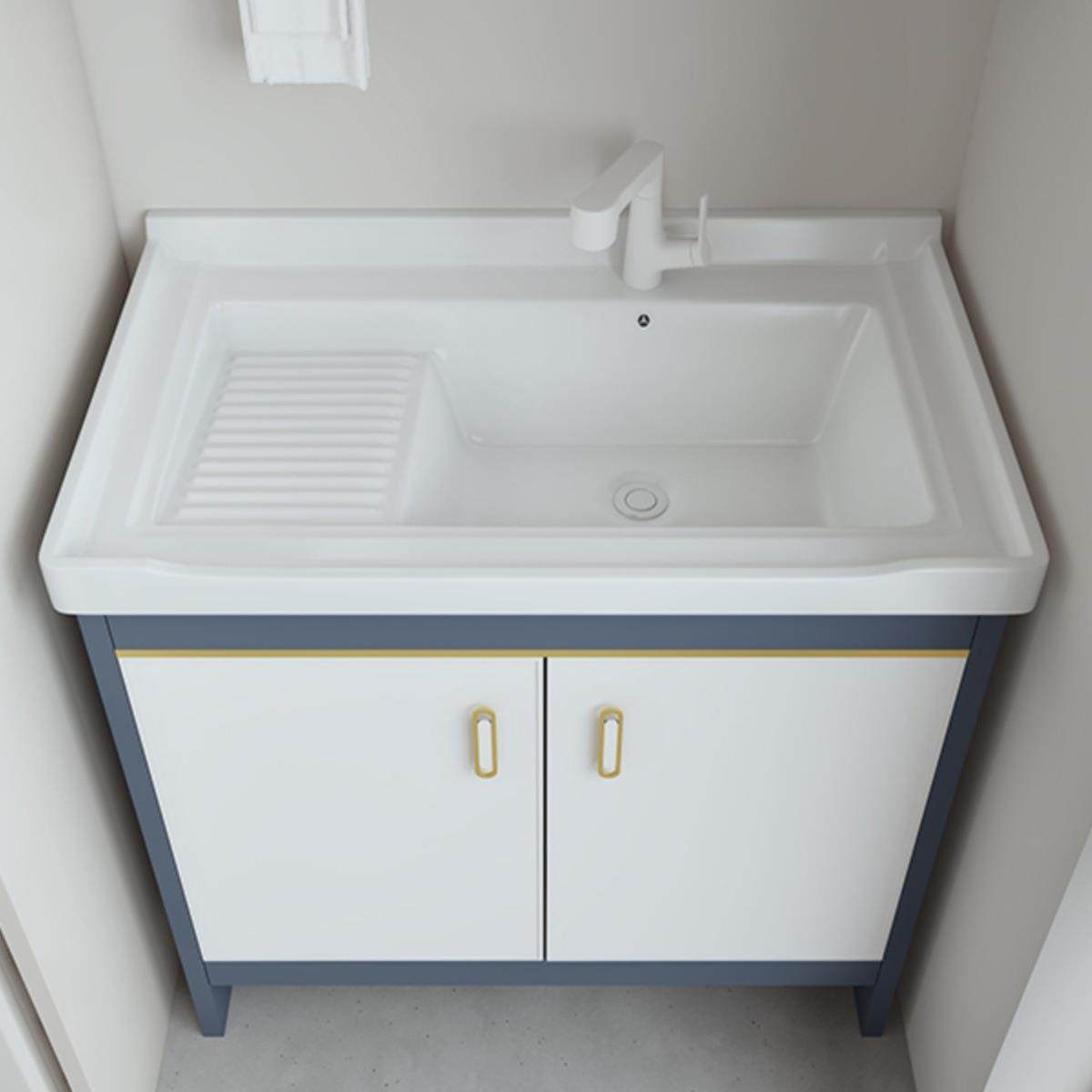 太空铝阳台洗衣柜落地式浴室柜家用带搓衣板陶瓷一体盆室外洗手台