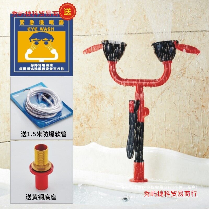 包邮全铜喷塑双口洗眼器验厂台式移动喷淋实验室洗眼机挂壁式台式